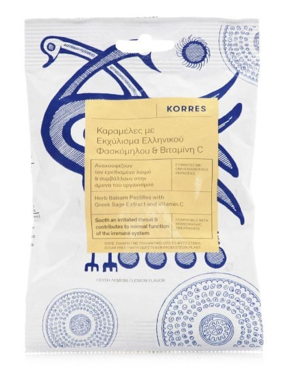 Korres Καραμέλες με Φασκόμηλο και Βιταμίνη C - Γεύση Λεμόνι 50gr