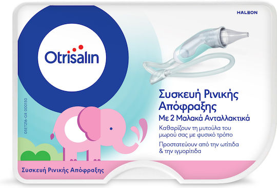Otrisalin Συσκευή Ρινικής Απόφραξης για τον Απαλό Καθαρισμό της Βουλωμένης Μύτης του Μωρού, 1τεμ & Εύκαμπτα Ανταλλακτικά, 2τεμ, 1σετ