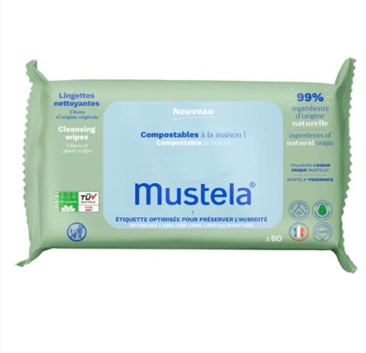 Mustela Cleansing Wipes Compost, Μαντηλάκια Καθαρισμού 60 Τεμάχια