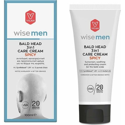 Wise Men Bald Head 3 in 1 Care Cream Spicy με νότες Κάρδαμου & Bitter orange Αντιηλιακή Καταπραϋντική & Προστατευτική Κρέμα για το Δέρμα της Κεφαλής SPF20 100ml