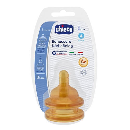 Chicco Θηλή Καουτσούκ Κανονική Ροή 0m+ 2τμχ