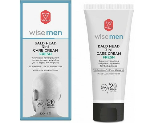 Vican Wise Men Bald Head 3in1 Care Cream Fresh Αντηλιακή, Καταπραϋντική & Προστατευτική Κρέμα για το Δέρμα της Κεφαλής, 100ml
