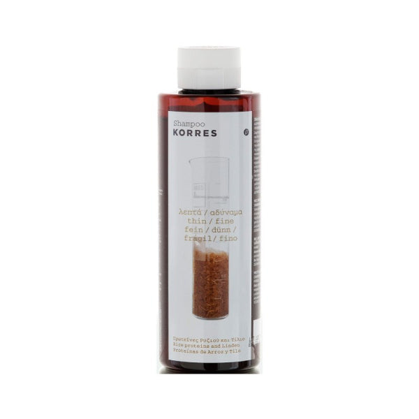 KORRES σαμπουάν για λεπτά & αδύναμα μαλλιά με πρωτεΐνες ρυζιού & τίλιο 250ml