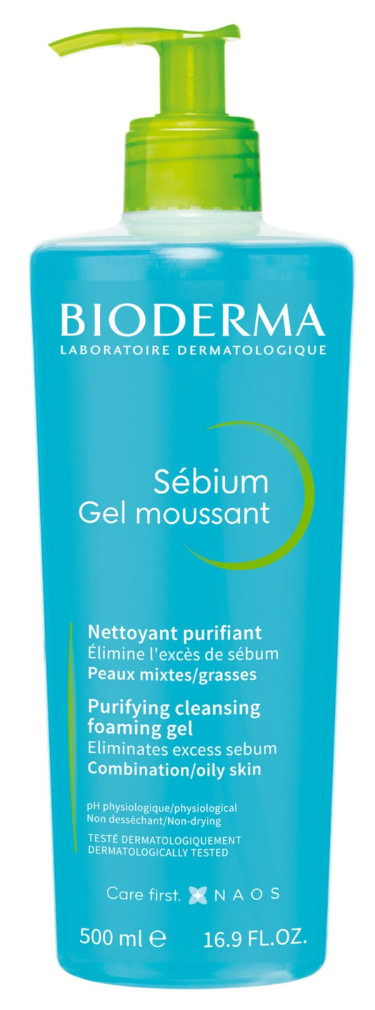 Bioderma Sebium Gel Moussant Απαλό Αφρίζον Gel Καθαρισμού για Μεικτό προς Λιπαρό ή με Τάση Ακμής Δέρμα, 500 ml