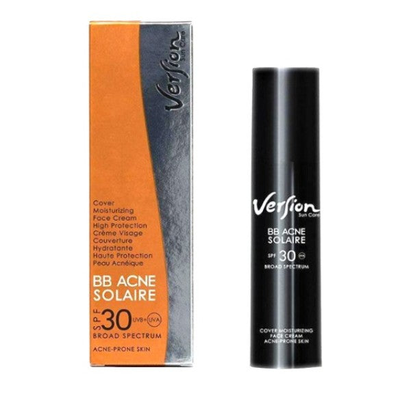 Version Derma BB Acne Solaire Cover Moisturizing Face Cream for Acne Prone Skin SPF30, Ενυδατική Καλυπτική & Αντηλιακή Κρέμα Ημέρας Για Ακνεϊκό Δέρμα, 50ml