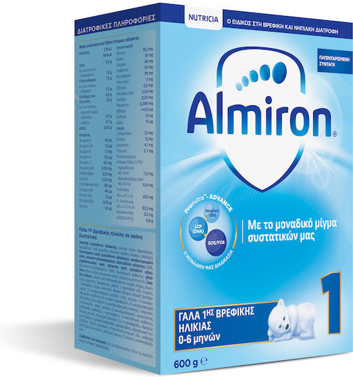 Nutricia Almiron 1 Γάλα 1ης βρεφικής ηλικίας από 0-6 μηνών Χωρίς Φοινικέλαιο 600g