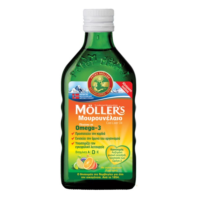 Moller's Μουρουνέλαιο Natural Παραδοσιακό Μουρουνέλαιο σε Υγρή Μορφή Γεύση Tutti Frutti, 250ml