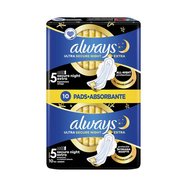 Always Ultra Secure Night Extra Σερβιέτες No5 Με Φτερά Duo Pack 10τμχ