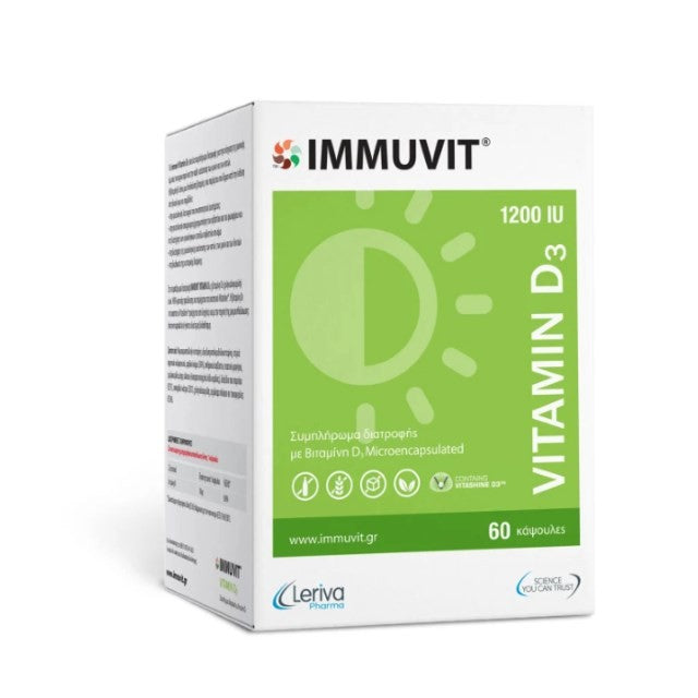 Immuvit Vitamin D3 1200IU 60caps (Συμπλήρωμα Διατροφής με Βιταμίνη D3 για Ενίσχυση του Ανοσοποιητικο