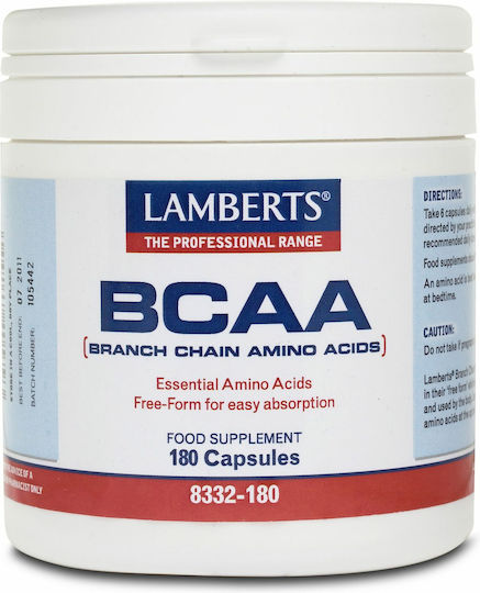 LAMBERTS BCAA Branch Chain Amino Acids, Απαραίτητα Αμινοξέα Ελεύθερης Μορφής - 180caps
