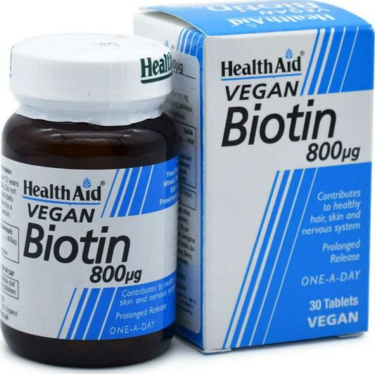 Health Aid Biotin Βιταμίνη για τα Μαλλιά, τo Δέρμα & τα Νύχια 800mcg 30 x 1 ταμπλέτες