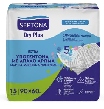 Septona Dry Plus Υποσέντονα Ακράτειας με 5 Στρώματα Προστασίας 60x90cm 15τμχ
