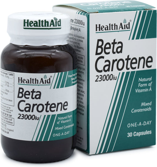 Health Aid Beta Carotene Βιταμίνη για τα Μαλλιά, τo Δέρμα & Αντιοξειδωτική δράση 23000iu Πορτοκάλι 30 κάψουλες