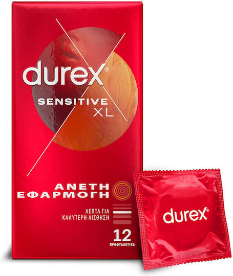 Durex Προφυλακτικά Λεπτά Sensitive XL με Άνετη Εφαρμογή, 12τεμ