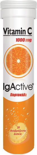IgActive Vitamin C Βιταμίνη για Ενίσχυση του Ανοσοποιητικού, τo Δέρμα & Αντιοξειδωτική δράση 1000mg Πορτοκάλι 20 αναβράζοντα δισκία