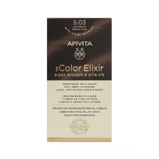 Apivita My Color Elixir Βαφή Μαλλιών με Έλαιο Ελιάς Argan και Αβοκάντο - Απόχρωση Νο 5.03 Καστανό Ανοιχτό Φυσικό Μέλι 50ml