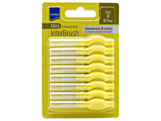 Intermed Ergonomic Mini Μεσοδόντια Βουρτσάκια με Λαβή 0.7mm Κίτρινα 8τμχ
