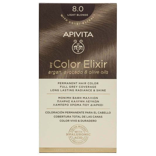 Apivita My Color Elixir Βαφή Μαλλιών με Έλαιο Ελιάς Argan και Αβοκάντο - Απόχρωση Νο 8.0 Ξανθό Ανοιχτό 50ml