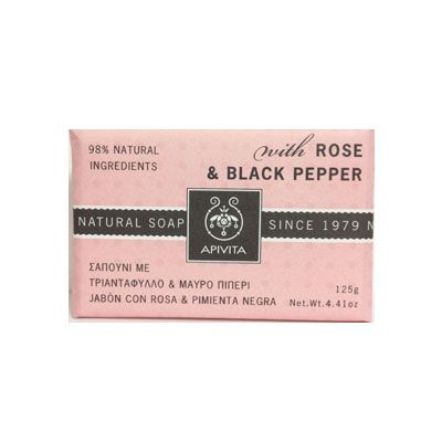 Apivita Natural Soap Σαπούνι με Τριαντάφυλλο & Μαύρο Πιπέρι για Τοπικό πάχος & κυτταρίτιδα 125gr
